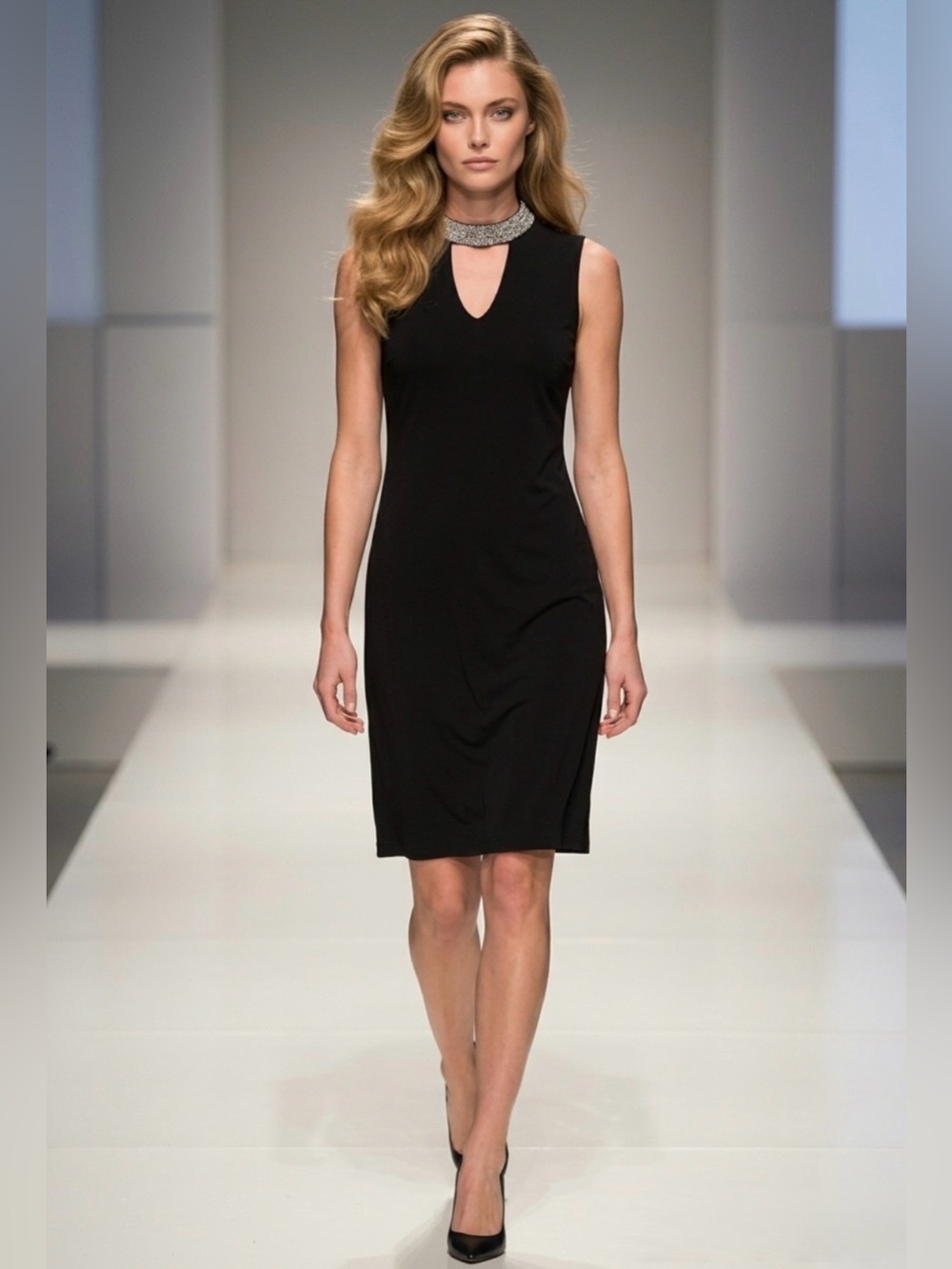 2 for $30 | Black Midi Dress V-Neck with Embellished Collar - Picture 8 of 15